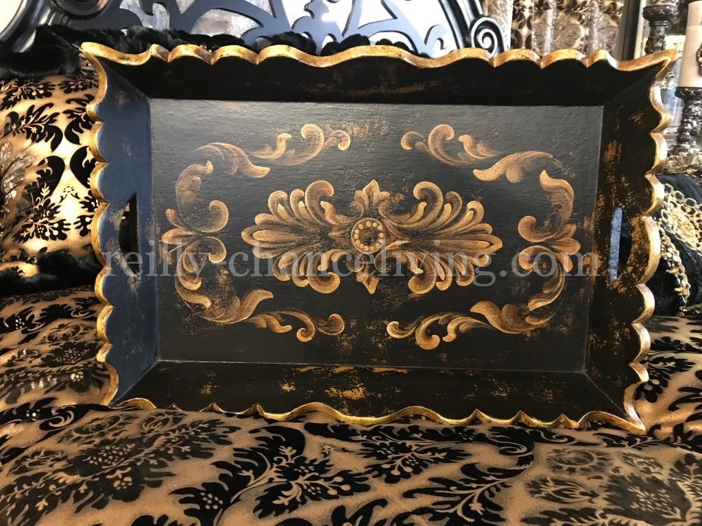 Peruvian Home Furnishings Handcrafted Decorative Tray Vintage Black