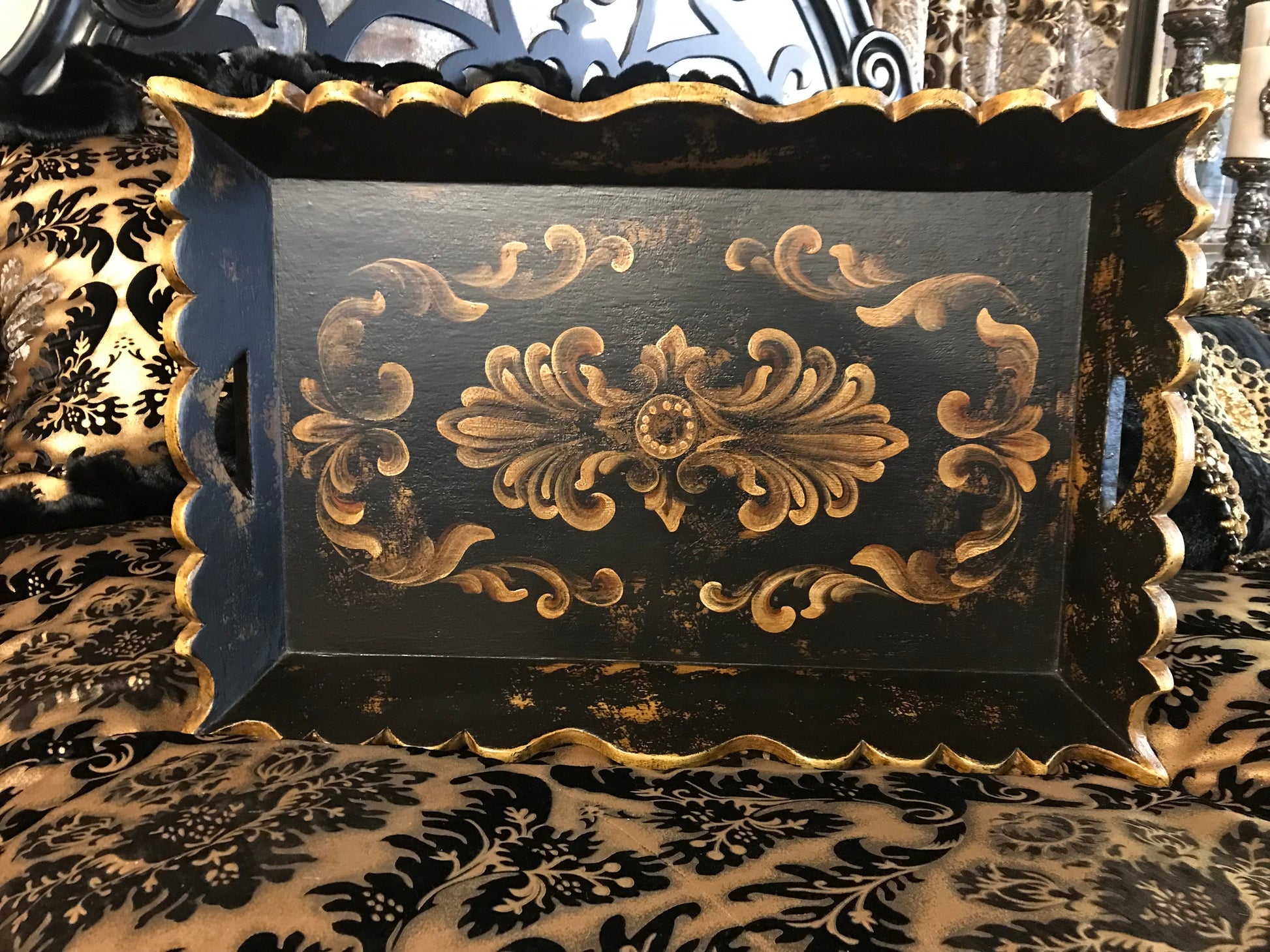 Peruvian Home Furnishings Handcrafted Decorative Tray Vintage Black Reilly-Chance Decor Retail