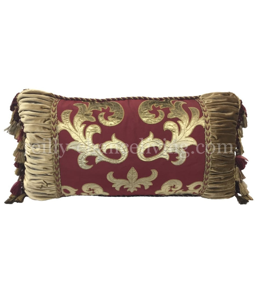 Designer Holiday Pillow Burgundy Red And Gold 27X14 Pillows
