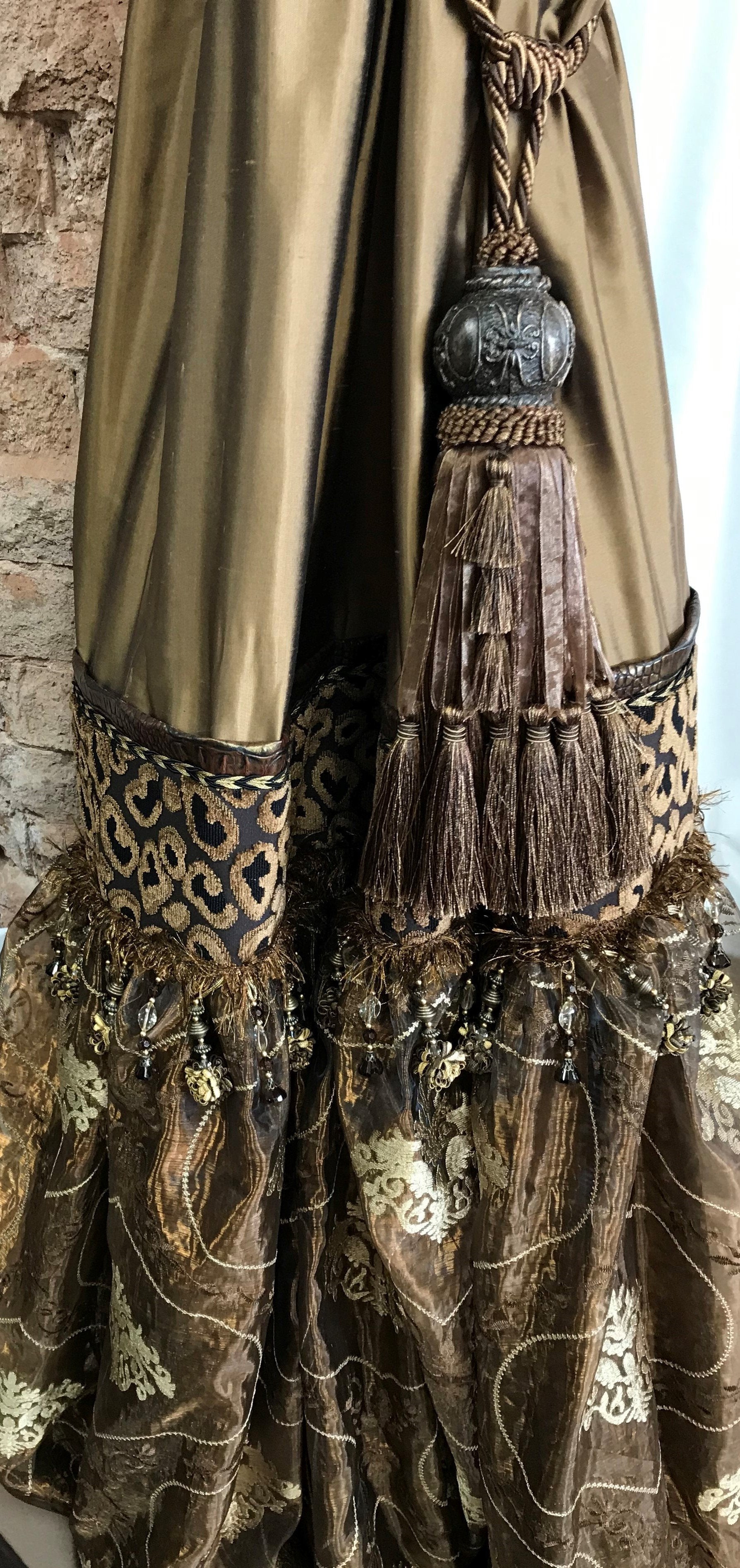 Leopard Print Valances And Jabots With Silk Decorative Drapery Panels Window Treatment