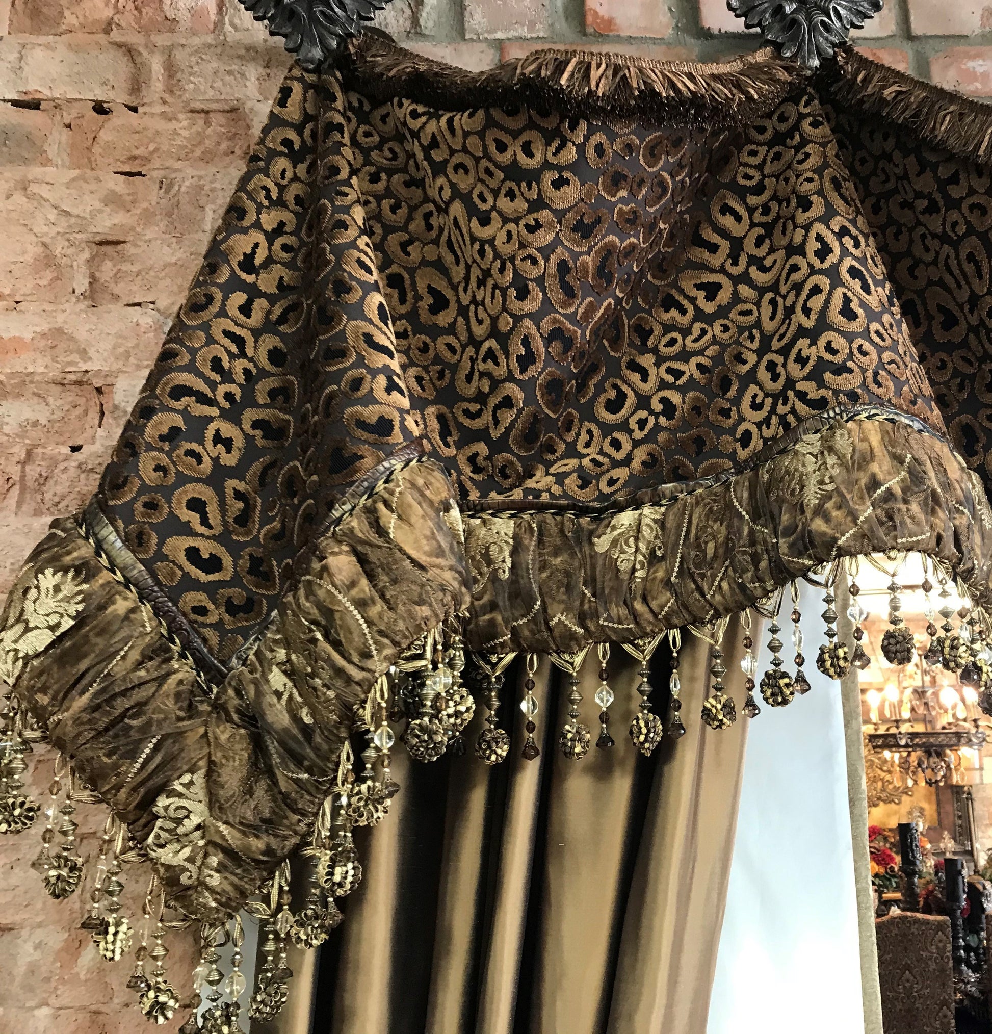 Leopard Print Valances And Jabots With Silk Decorative Drapery Panels Window Treatment