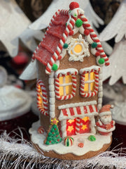 Lighted Gingerbread House with Santa