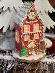 Lighted Gingerbread House with Christmas Tree