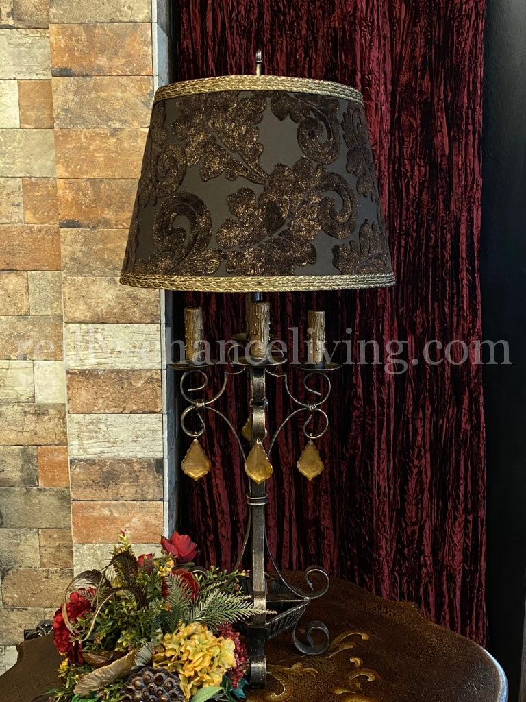 Gallery Designs Iron and Crystal Lamp with Dark Chocolate Lamp Shade