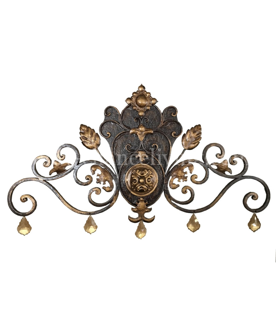 Large Decorative Wrought Iron Scroll Plaque with Crystals