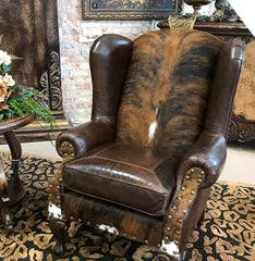 Upholstered Leather and Hair on Hide Wing Back Chair