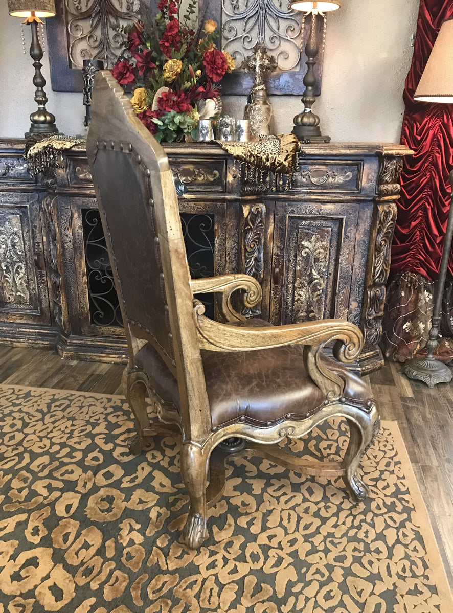 Axis Hide And Leather Solid Wood Arm Chair Accent Chairs & Benches