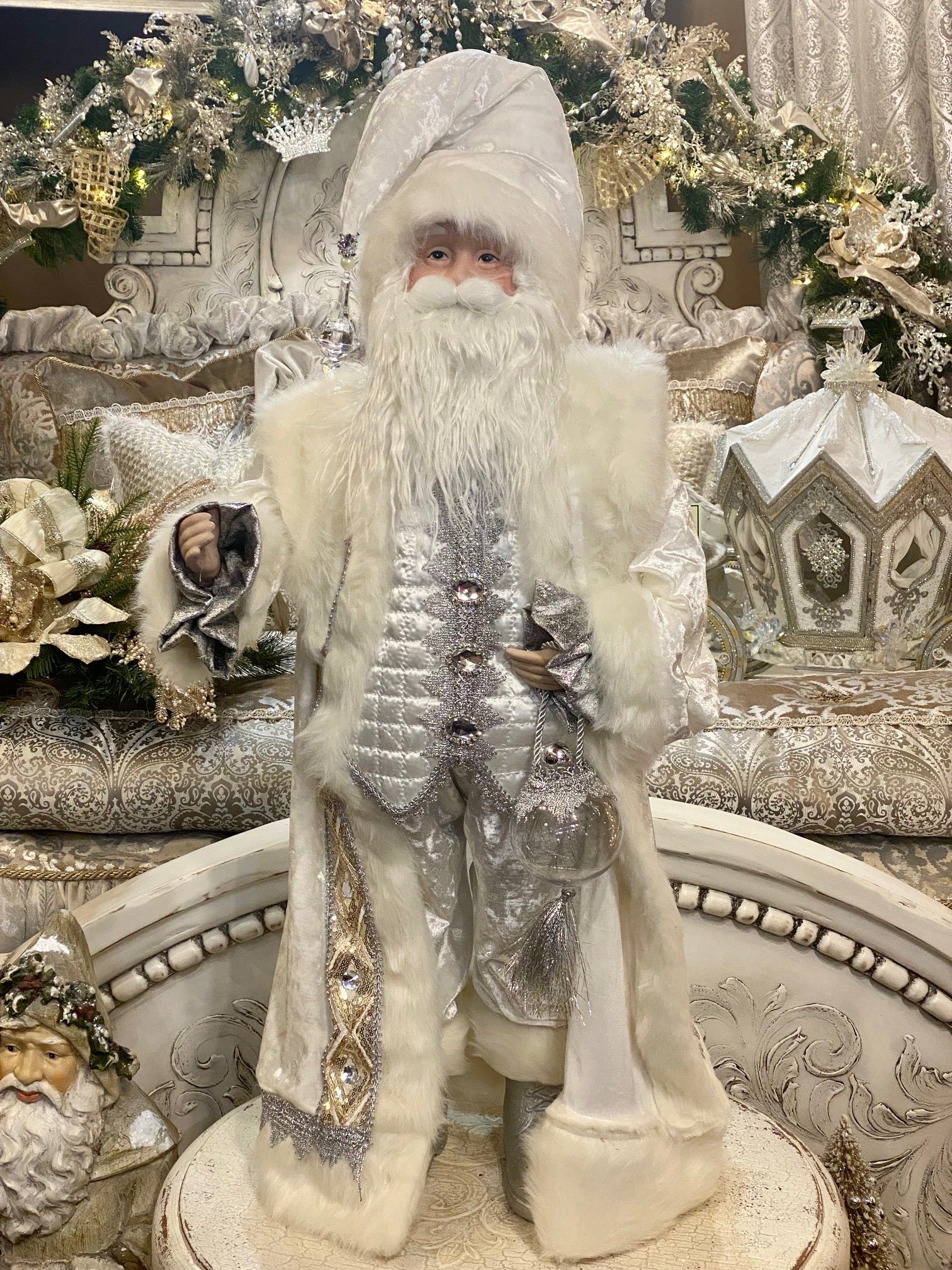 Regal  White and Silver Santa Carrying Ornament
