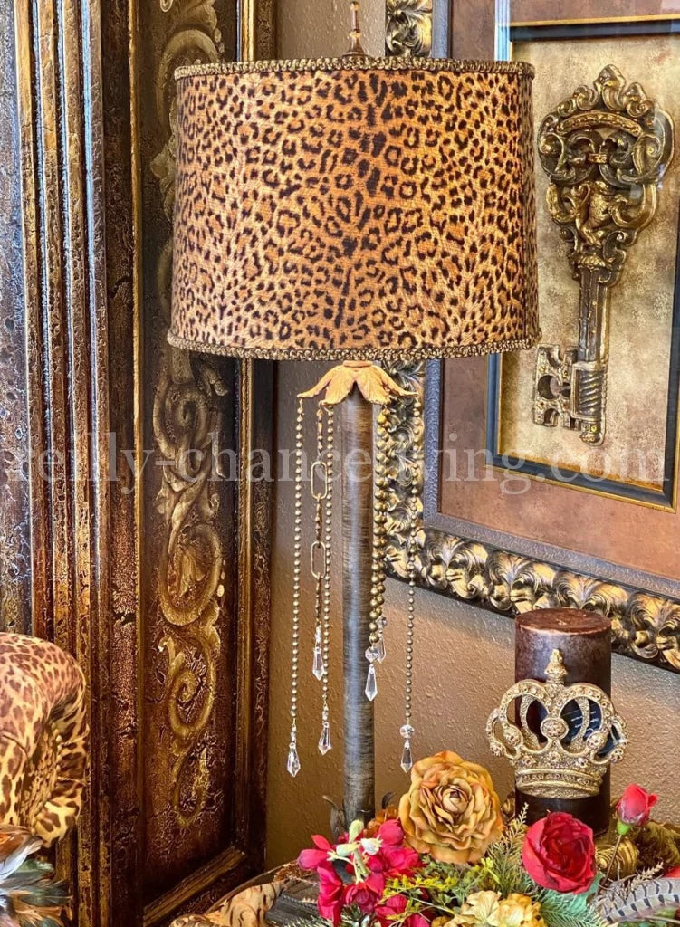Gallery Designs Accent Lamp with Crystals and Leopard Print Lamp Shade