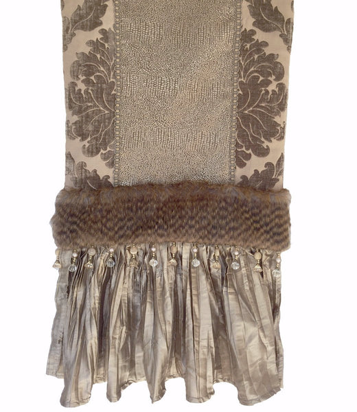 Taupe Chenille Damask Table Runner | Reilly-Chance Collection
