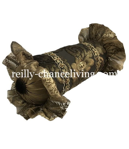 Luxury_Accent_pillow-high_end_accent_pillow-decorative_throw_pillows-chocolate_brown_pillows-ruffled_pillow_with_jewels-old_world_decor-bolster_pillow-beautiful_pillows-leopard_pillow-reilly_chance