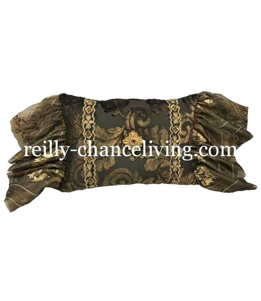 Decorative Rectangle Pillow Chocolate Brown And Metallic Gold