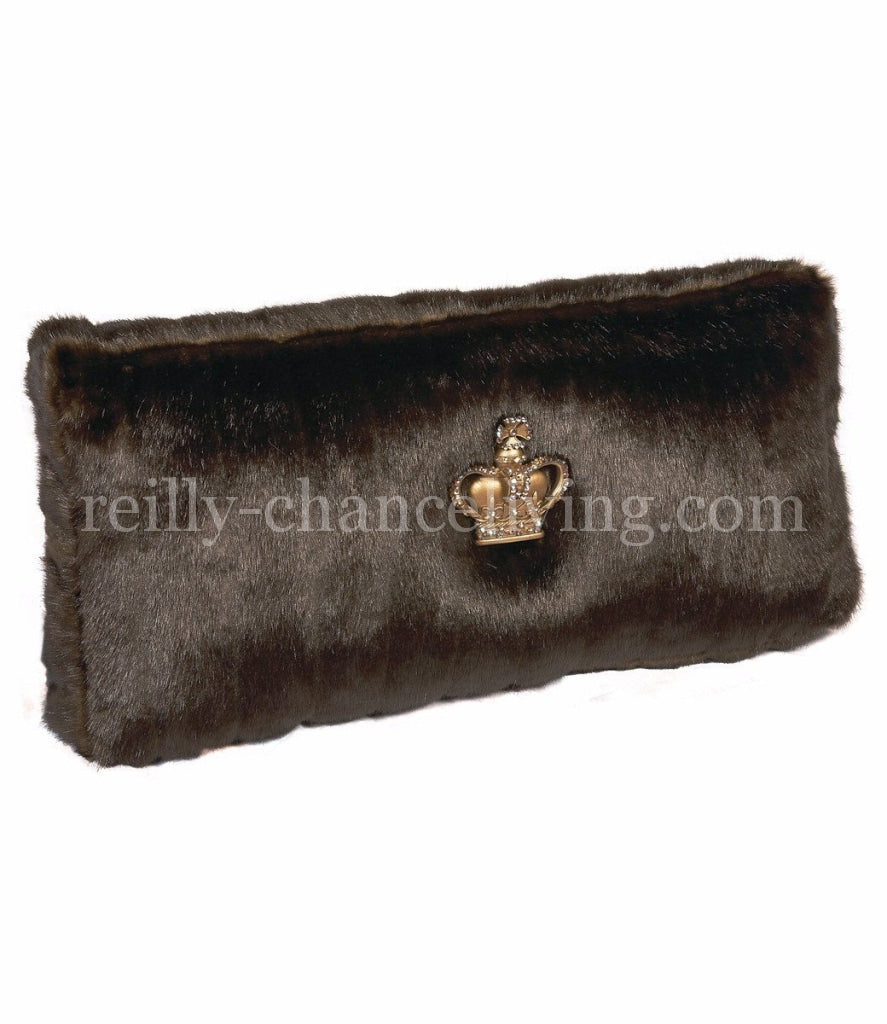 Luxury_accent_pillow-boxed_rectangle-brown_faux_mink-crown-swarovski_crystals-reilly_chance_collection