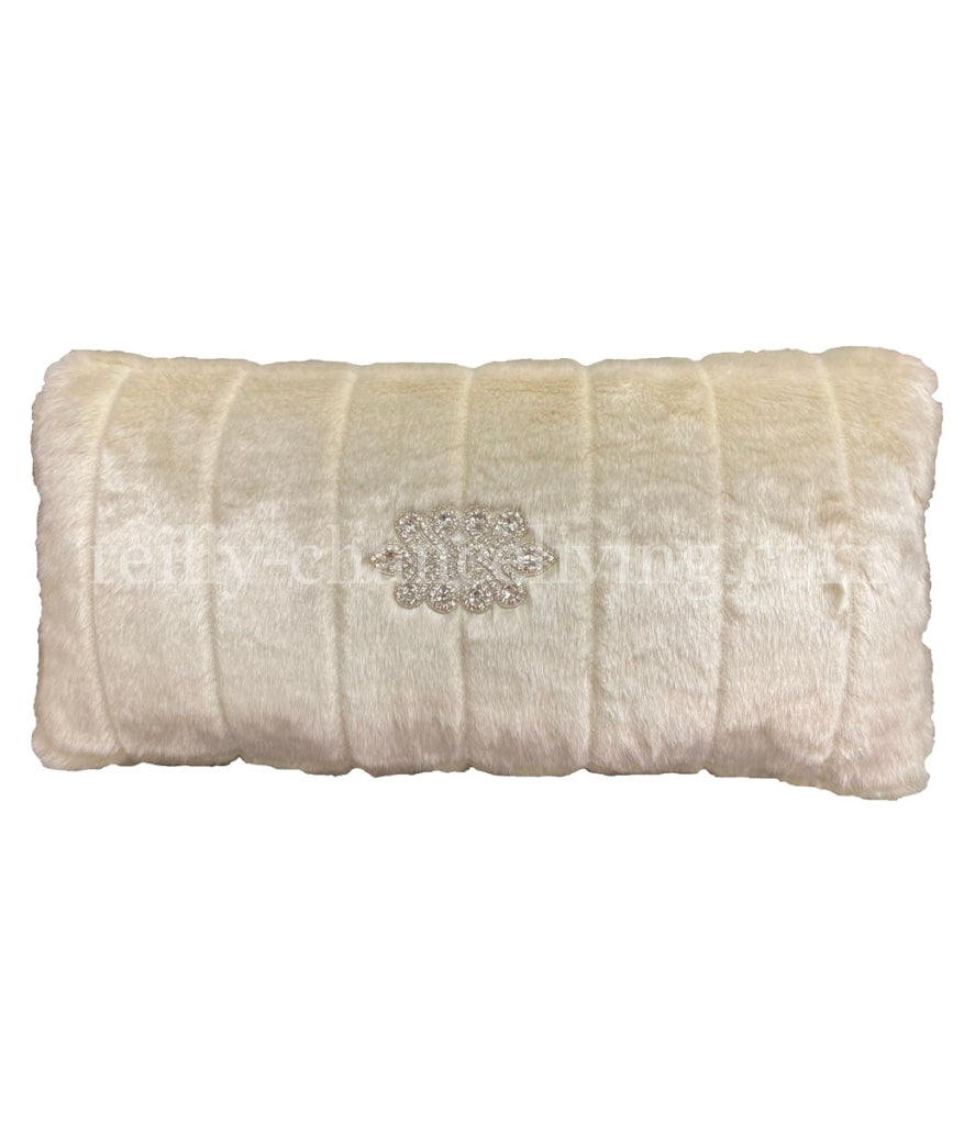 Cream Faux Fur Rectangle Accent Pillow 12x28