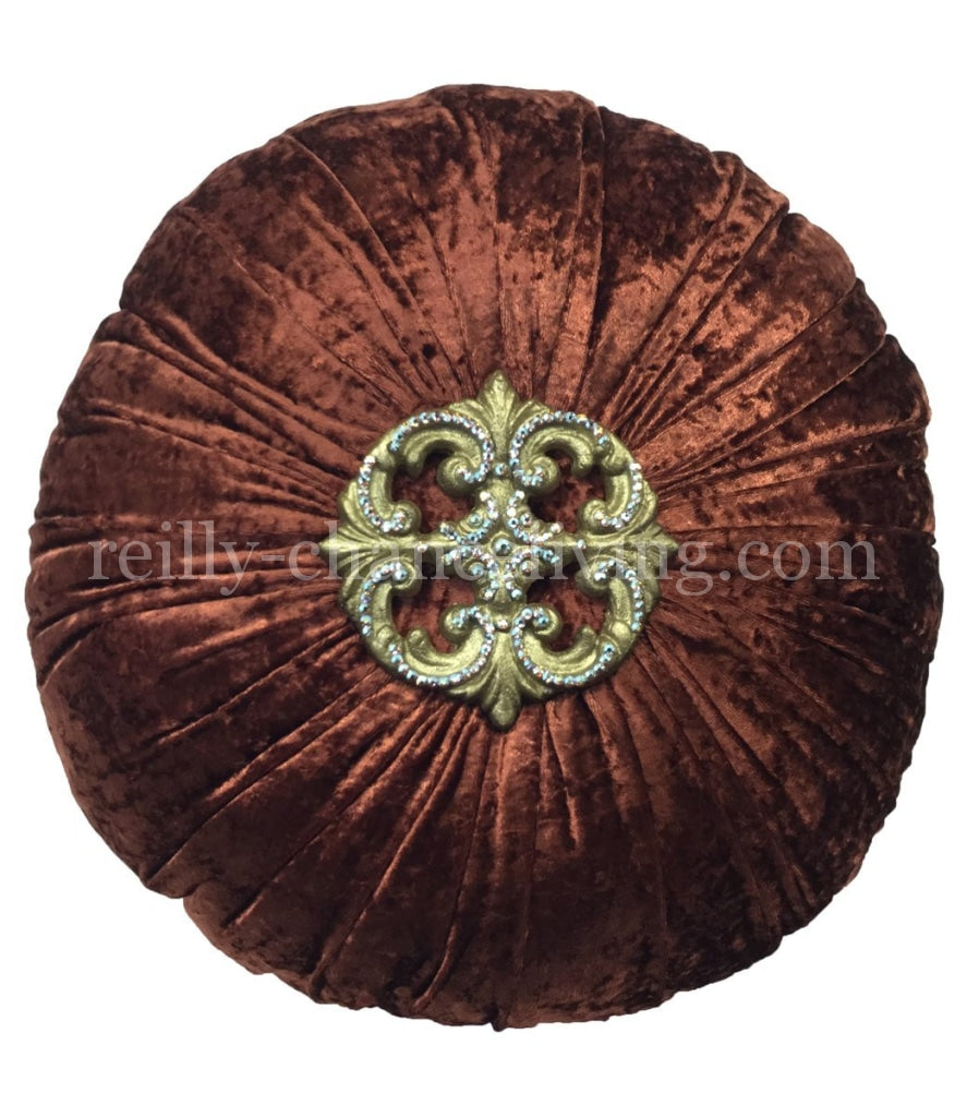 Luxury_accent_pillow-decorative_pillow-old_world_decor-rust_velvet-round_pillow-jeweled_pillow-reilly_chance_collection_grande