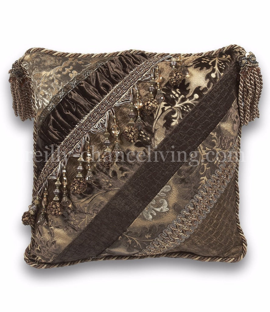 Luxury_decorative_pillow-square-brown-gold-brocade-chenille-beads-reilly_chance_collection