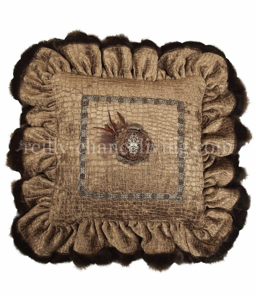 Luxury_decorative_pillow-square- tan_croc_chenille-ruffled-bling-reilly_chance_collection