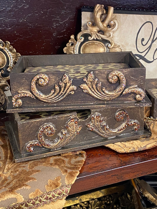 Old World Guest Towel Holder With Crystals And Leopard Towels Bathroom Vanity Accessories