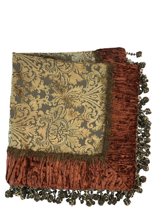 Luxury Square Table Topper Gold Cut Velvet With Rust
