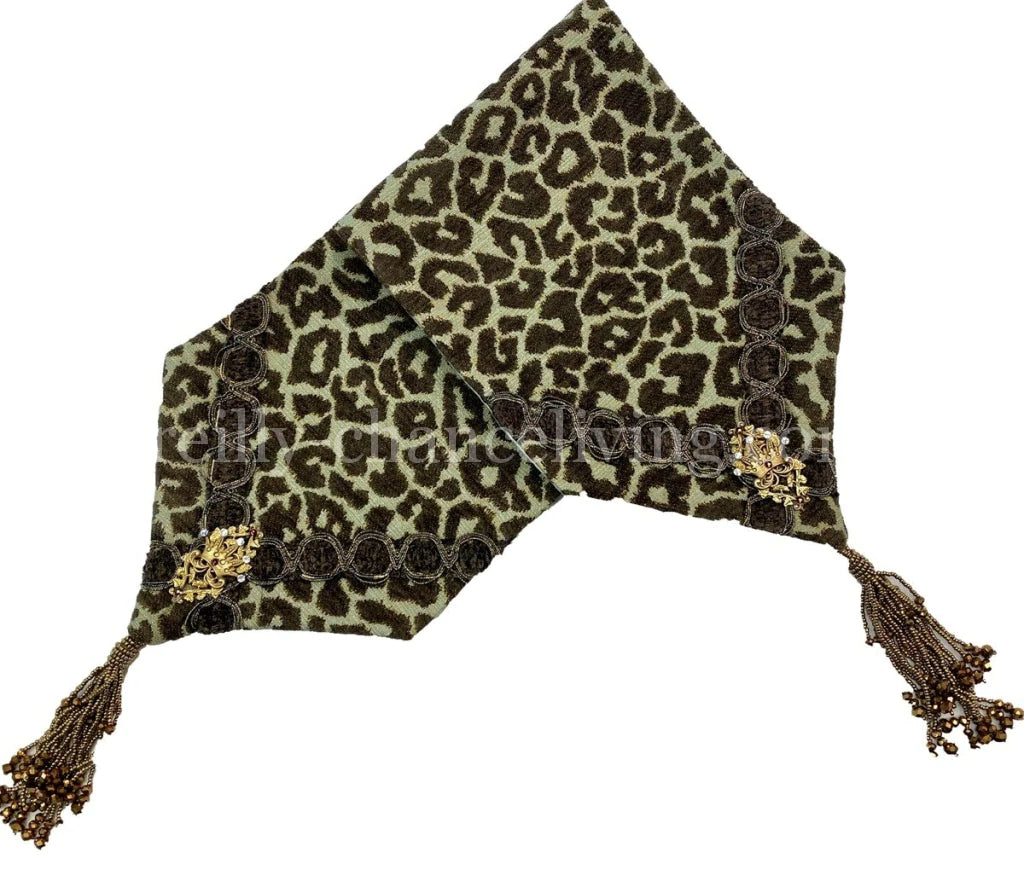 Toilet Tank Runner Aristocat Leopard Brown and Spa Green