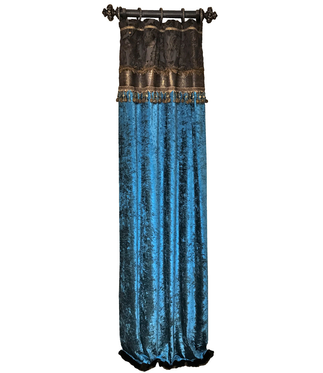 Decorative Curtain Panel Style #7 Chocolate Brown And Turquoise Velvet Window Treatment