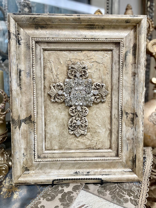Michelle Butler Framed Cross Antique Champagne Limited