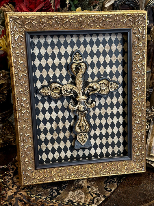 Michelle Butler Framed Cross and Fleur de Lis Harlequin Limited