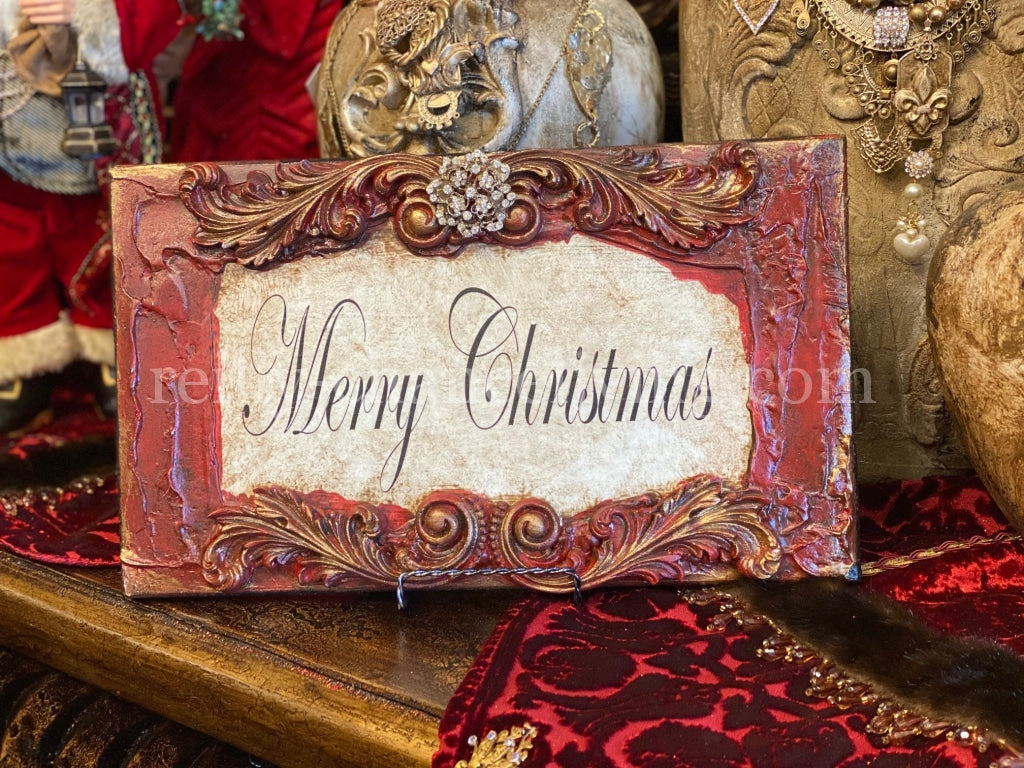 Michelle Butler Merry Christmas Plaque Vintage Red