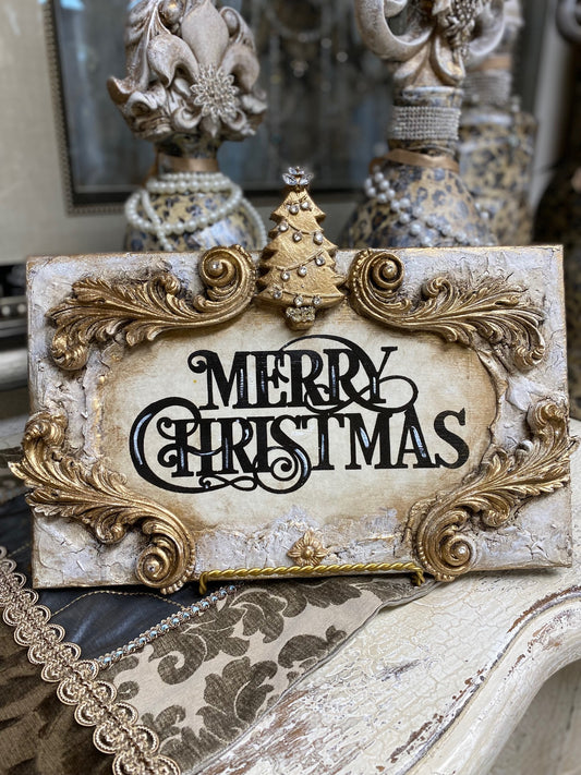 Michelle Butler Merry Christmas Plaque with Tree