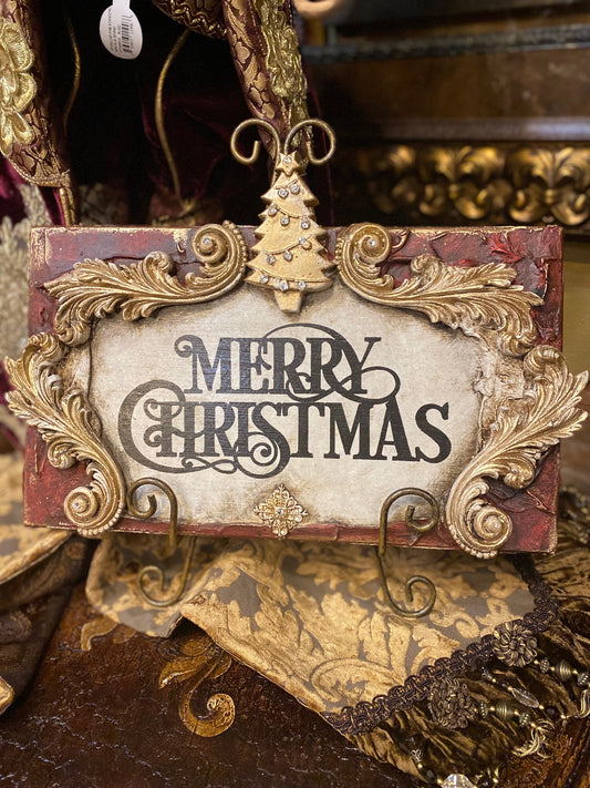 Michelle Butler Merry Christmas Plaque with Tree Vintage Red