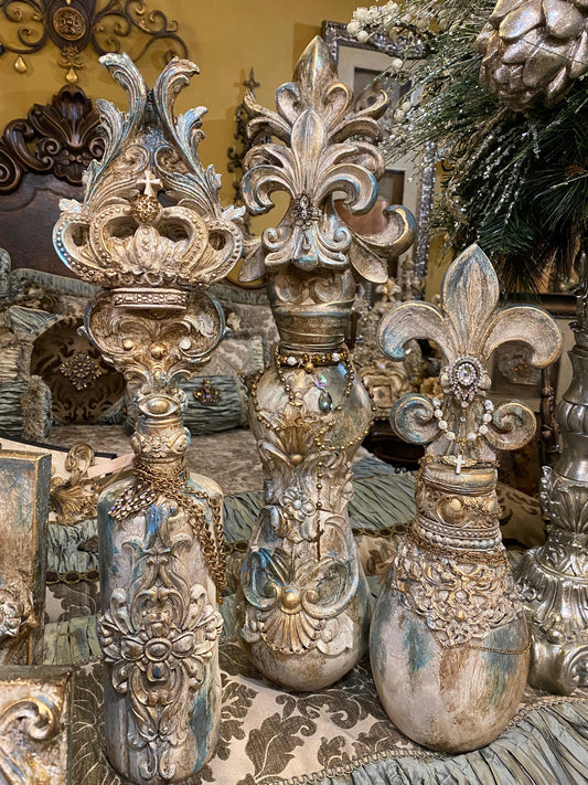 Michelle Butler Decorative Bottles Crown and Fleur de Lis