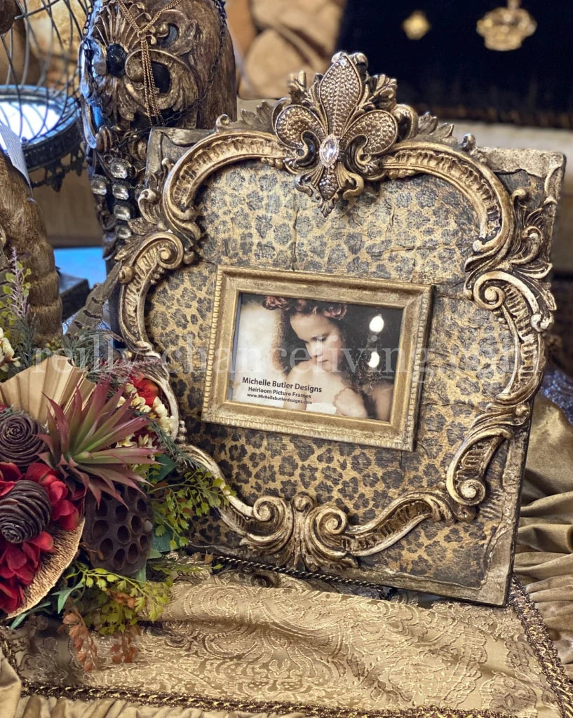 Michelle Butler Heirloom Tabletop Frame with Leopard Print and Fleur de Lis