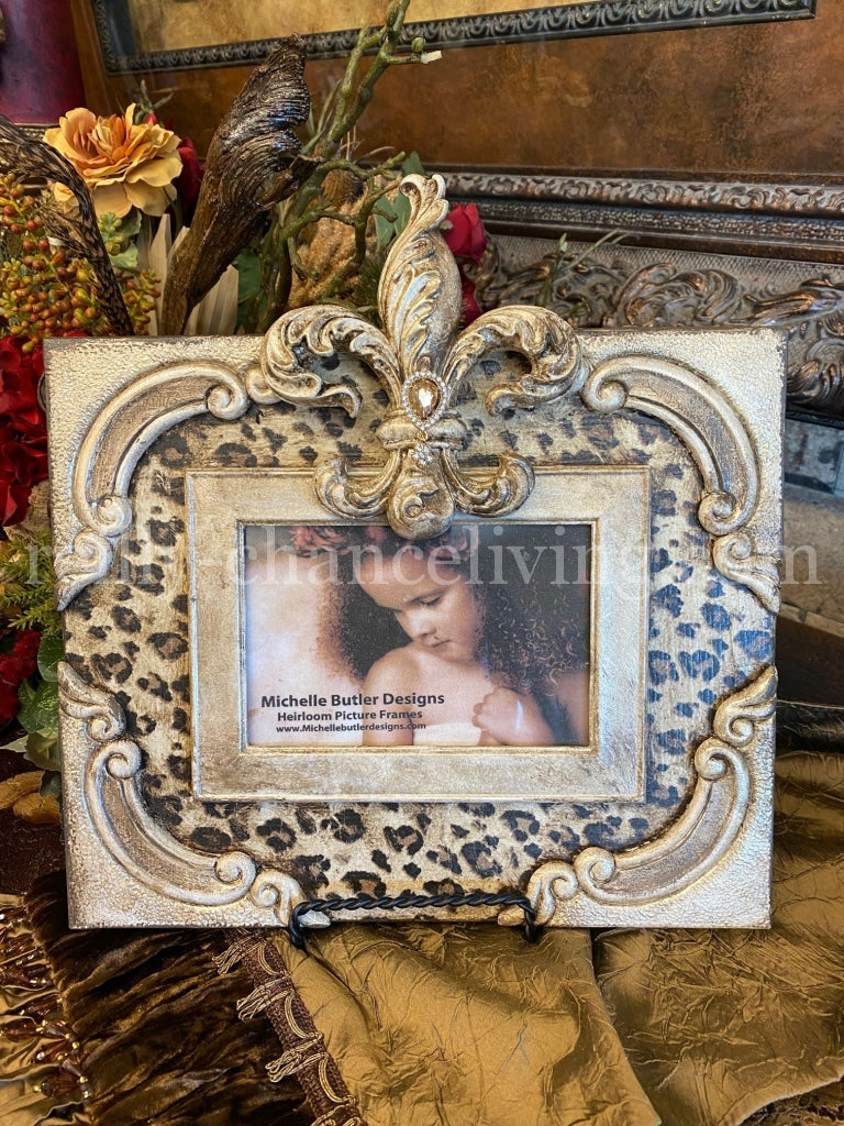 Michelle Butler Heirloom Tabletop Frame with Fleur de Lis and Leopard Print