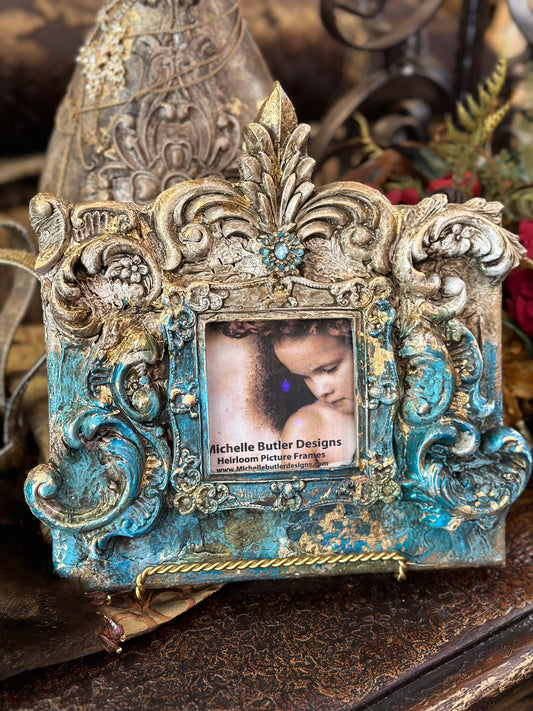 Michelle Butler Small Tabletop Frame with Scroll Turquoise Finish