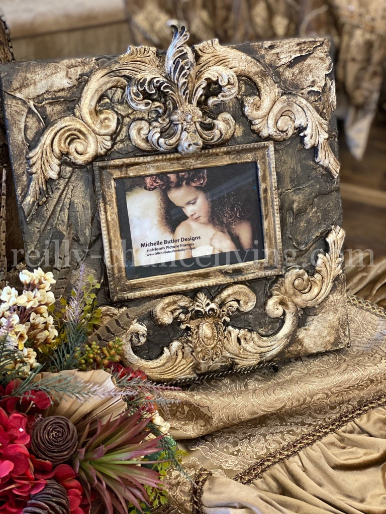 Michelle Butler Heirloom Tabletop Frame Chocolate and Champagne with Jeweled Fleur de Lis