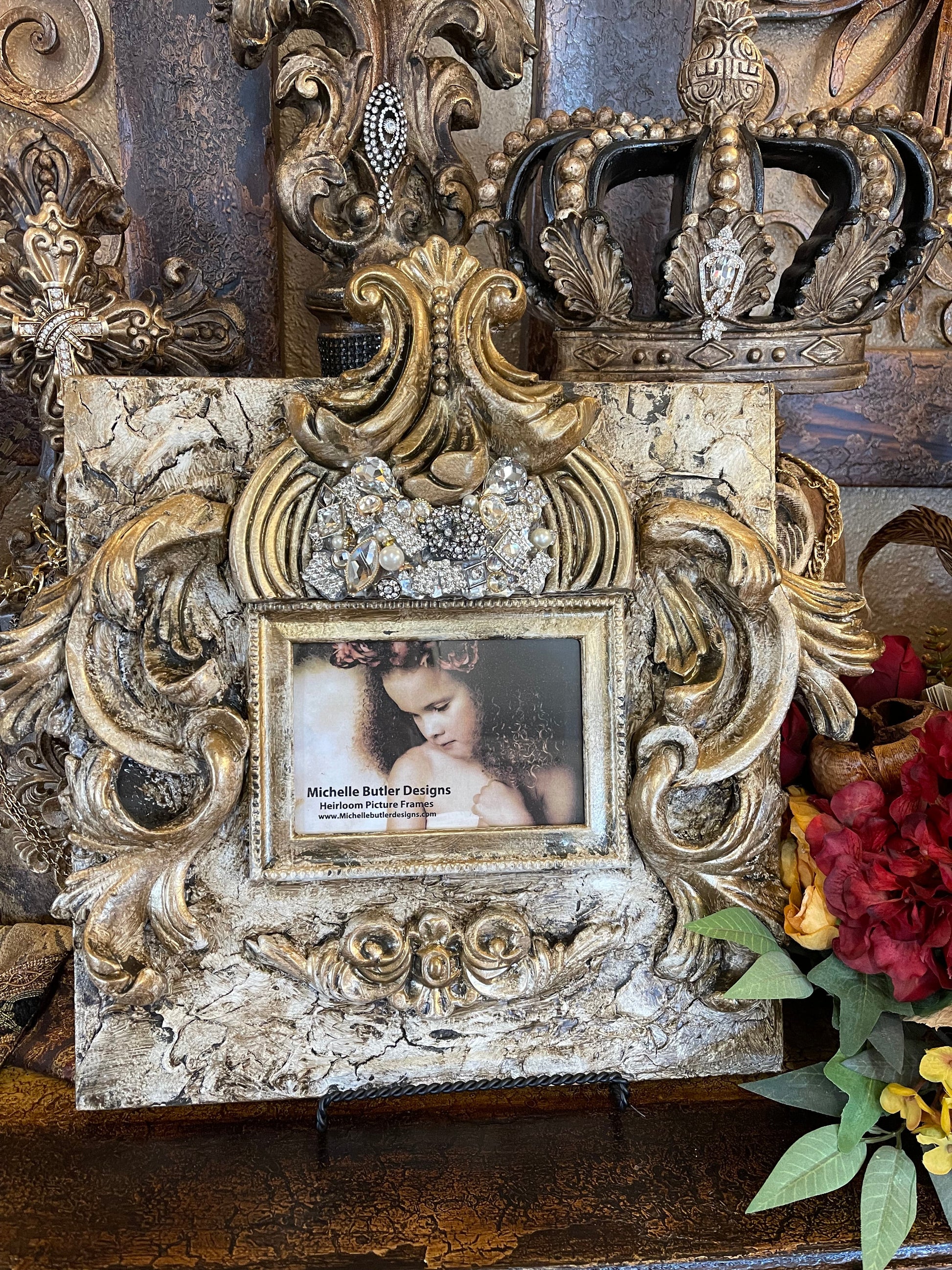 Michelle Butler Heirloom Tabletop Frame With Jeweled Acanthus Scroll Details Frames