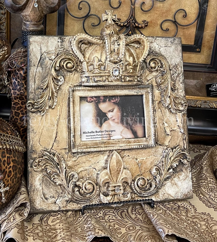 Michelle Butler Heirloom Tabletop Frame with Jeweled Crown Cream and Gold