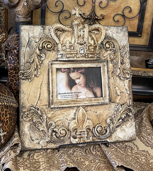 Michelle Butler Heirloom Tabletop Frame With Jeweled Crown Cream And Gold Frames