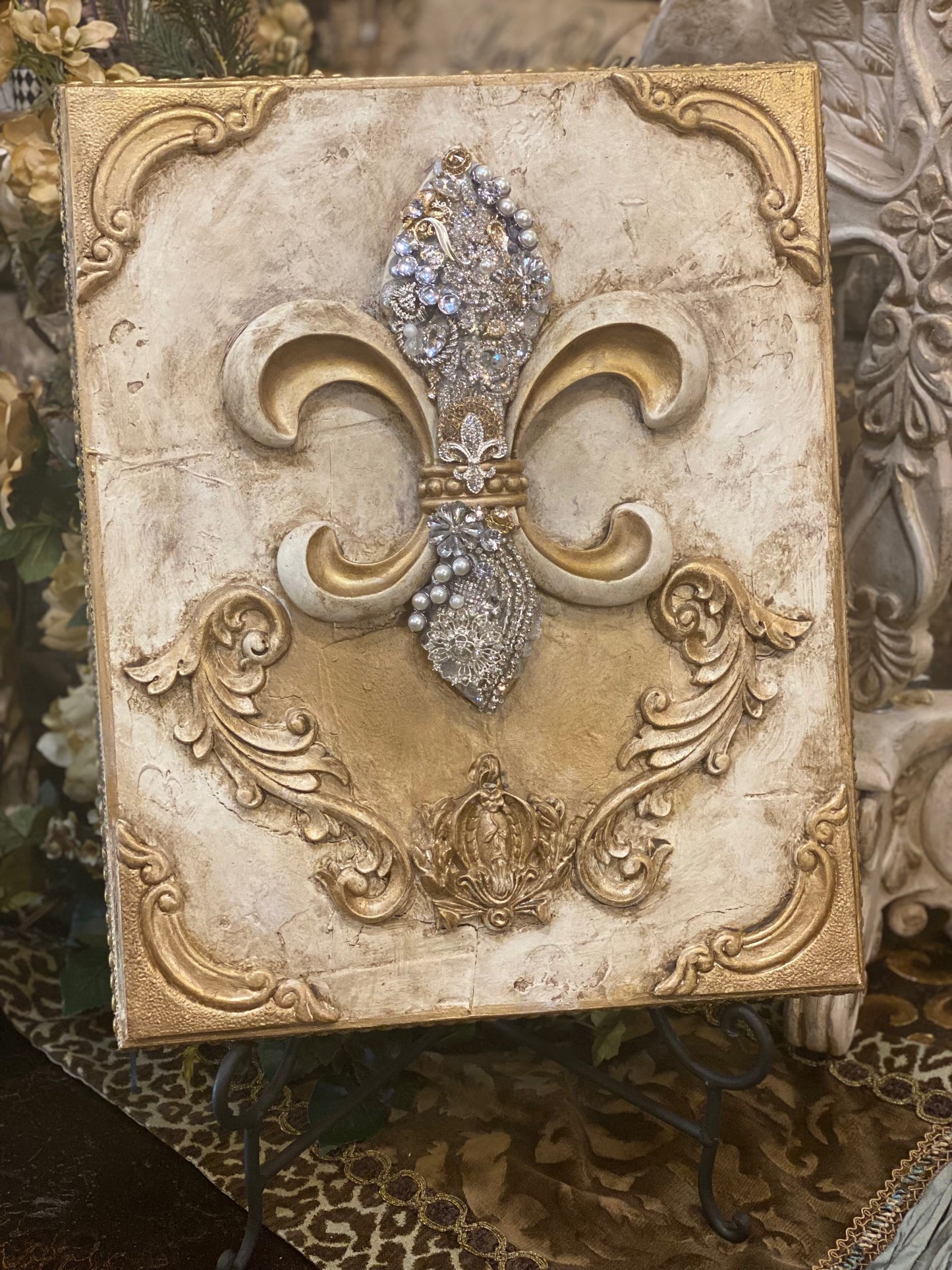 Michelle Butler Jeweled Fleur de Lis Wall Plaque