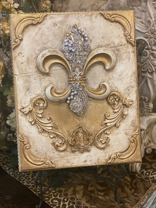 Michelle Butler Jeweled Fleur de Lis Wall Plaque