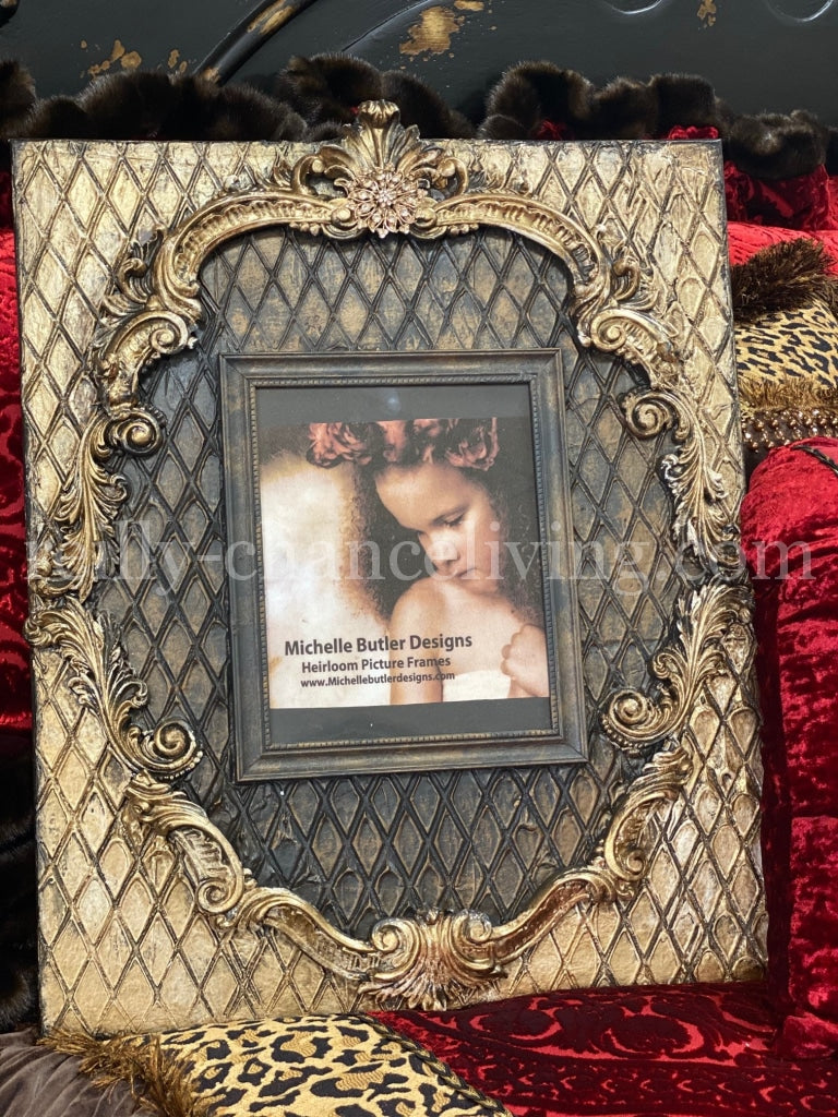 Michelle_Butler_original_heirloom_frame_with_harlequin_pattern-old_world_picture_frames-decorative_picture_frames-country_french_decor_picture_frames-reilly_chance