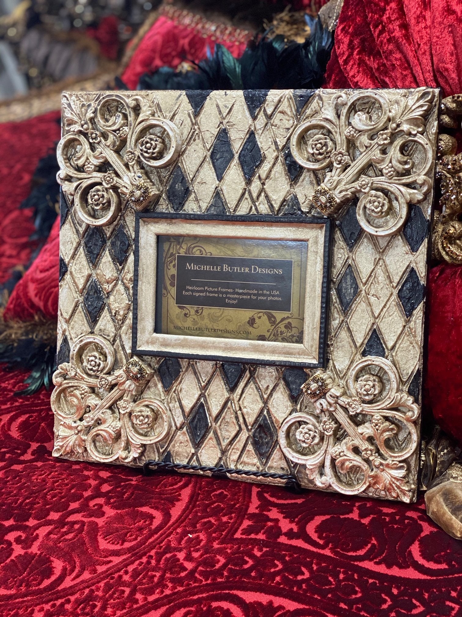 Michelle_Butler_originals_table_top_frames_with_harlequin_pattern-old_world_picture_frames-decorative_picture_frames-heirloom_picture_frames-reilly_chance
