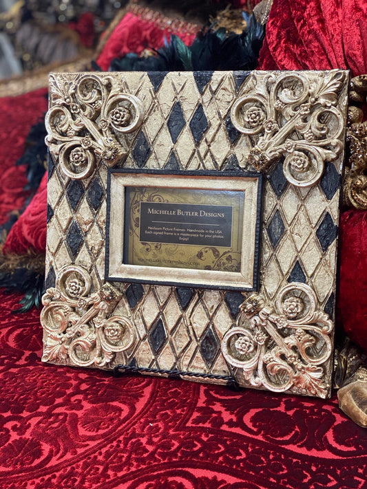 Michelle_Butler_originals_table_top_frames_with_harlequin_pattern-old_world_picture_frames-decorative_picture_frames-heirloom_picture_frames-reilly_chance