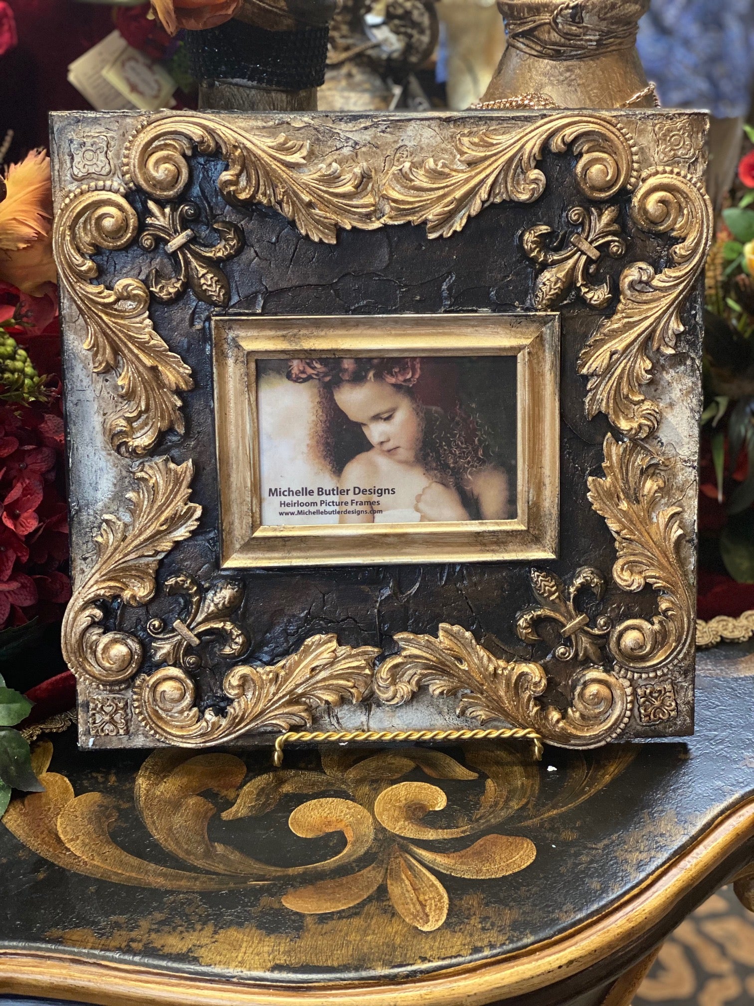 Michelle Butler Heirloom Tabletop Frame with Scrolls and Fleur de Lis