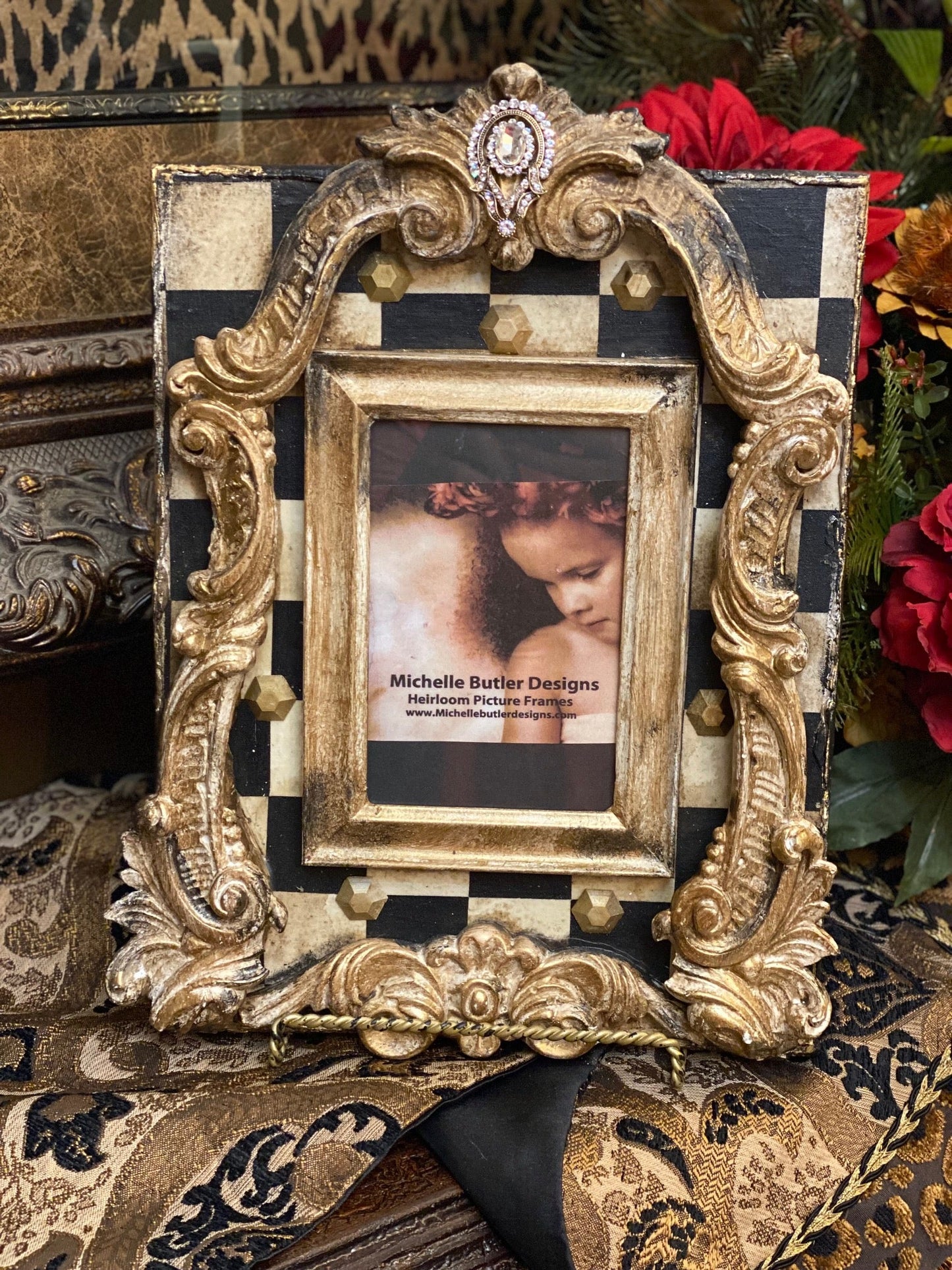 Michelle Butler Tabletop Frame Scrolls With Checkerboard Pattern Frames