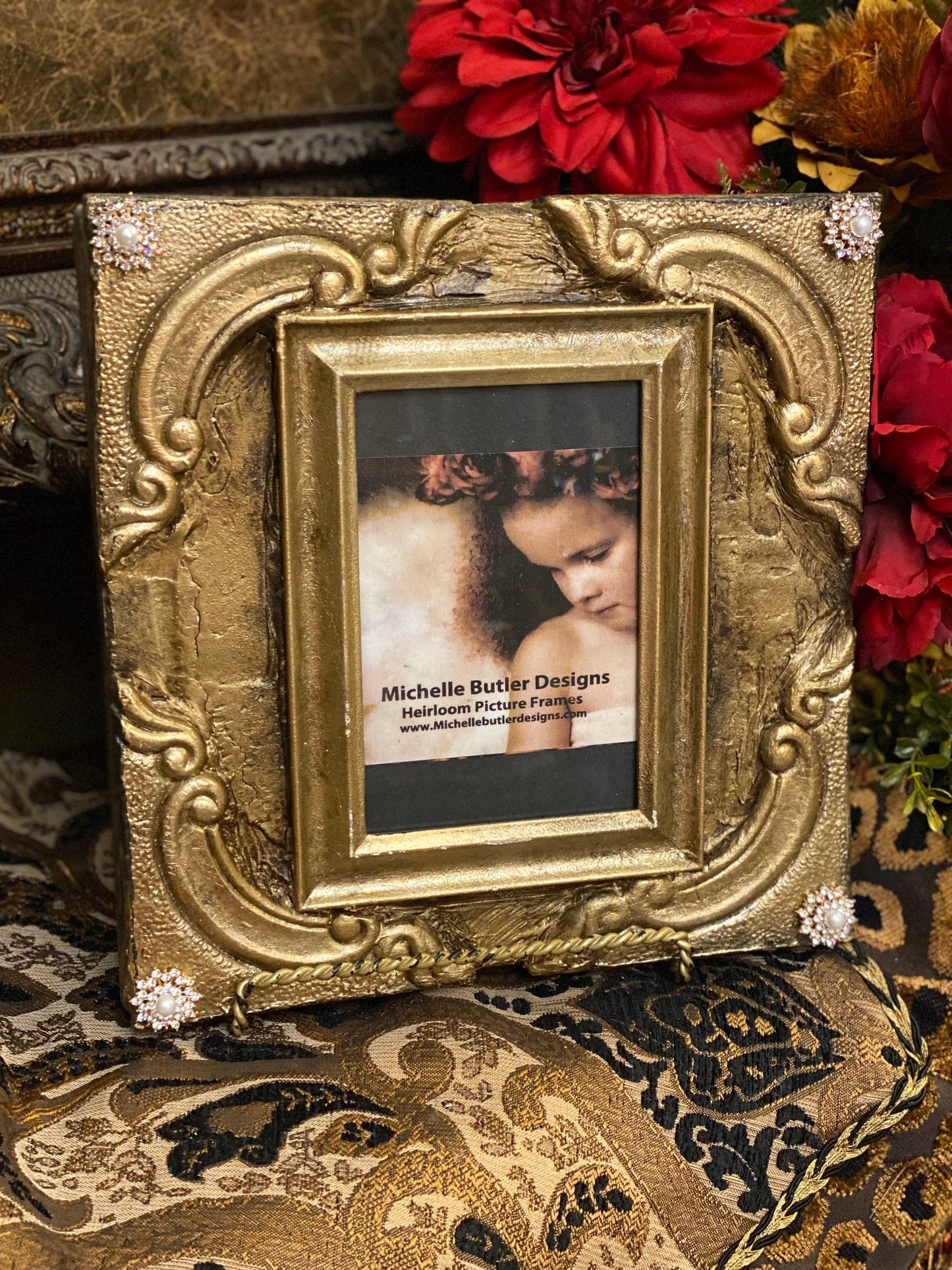 Michelle Butler Small Decorative Frame With Jeweled Scrolls Frames