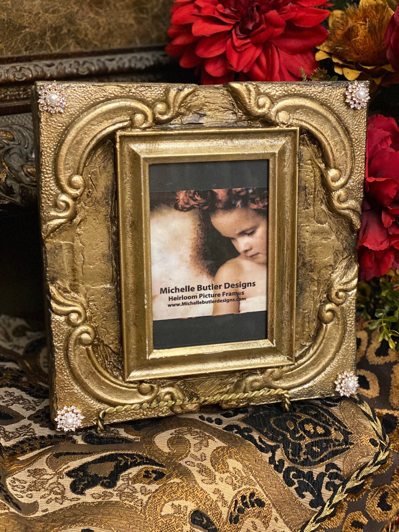 Michelle Butler Small Decorative Frame With Jeweled Scrolls Frames