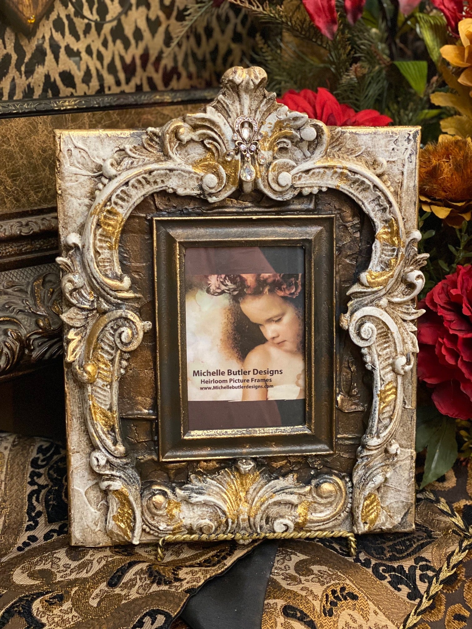 Michelle Butler Heirloom Tabletop Frame With Jeweled Acanthus Scrolls Frames