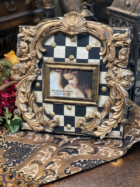 Michelle Butler Heirloom Tabletop Frame Scrolls With Checkerboard Pattern Frames