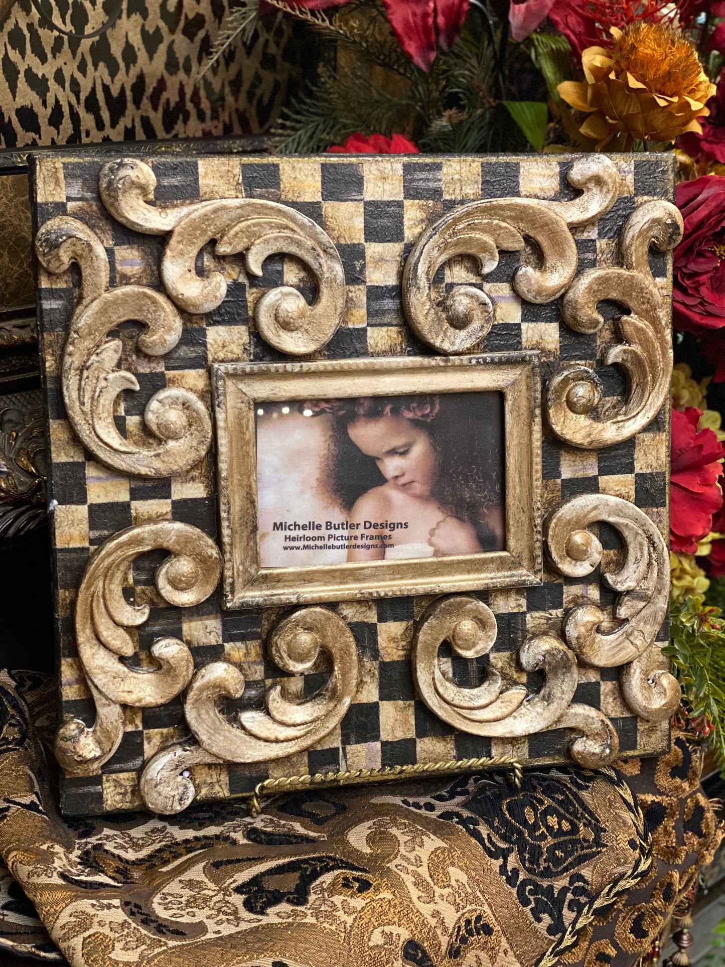 Michelle Butler Tabletop Frame With Checkerboard Pattern And Scrolls Frames